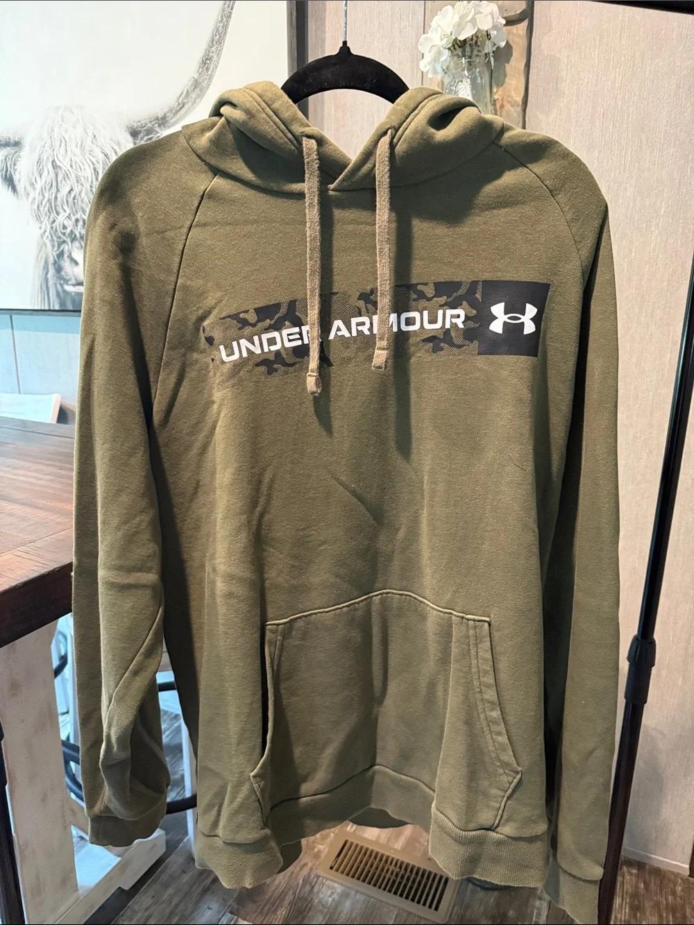 Under Armour Men's Olive Green Crewneck Hoodie with Logo Panel